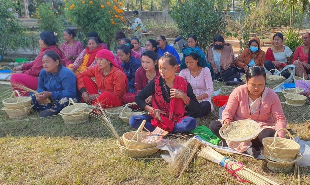 आत्मनिर्भर बन्न परम्परागत हस्तकला सिक्दैछन् थारू महिलाहरू