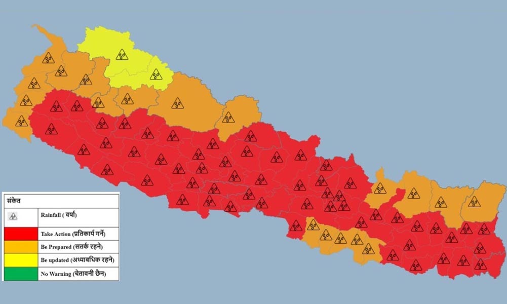 भारी वर्षाका कारण भोलिदेखि तराईका जिल्ला जोखिममा, सतर्कता अपनाउन अपील